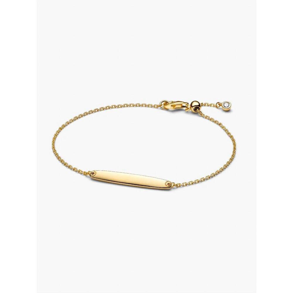 NEW PANDORA engravable bar chain bracelet in gold